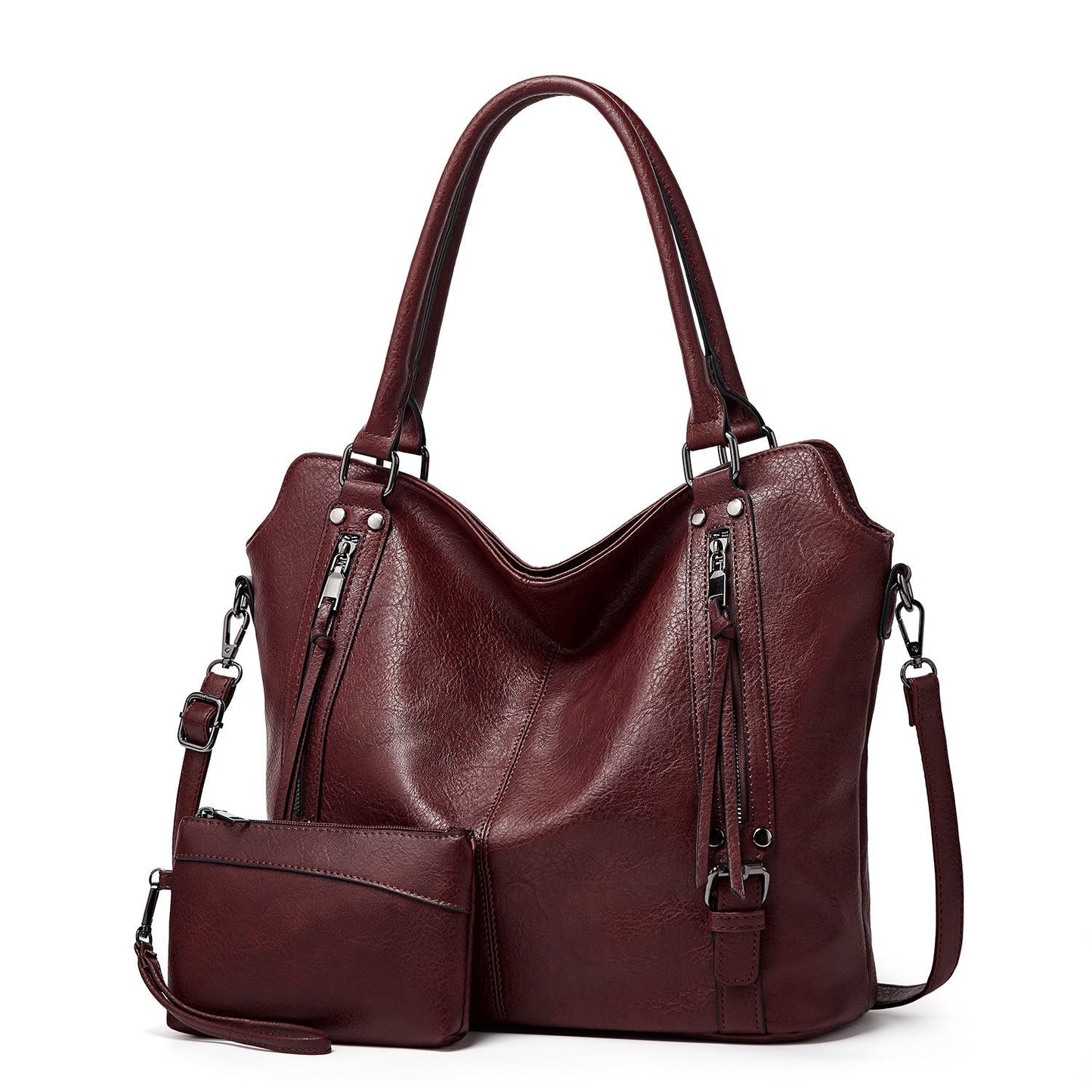 Kunstleder-Shopper, modische Damen-Schultertasche mit Reißverschluss, trendiges Geldbörsen-Set