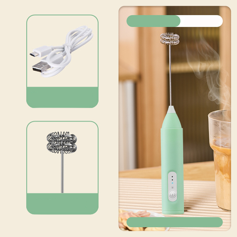 🥛⚡ACHETEZ 2, OBTENEZ 1 GRATUIT☕Mousseur Électrique pour Boissons – 3 Vitesses, USB & 400 mAh (Vert/Blanc/Noir, 22.5 cm)