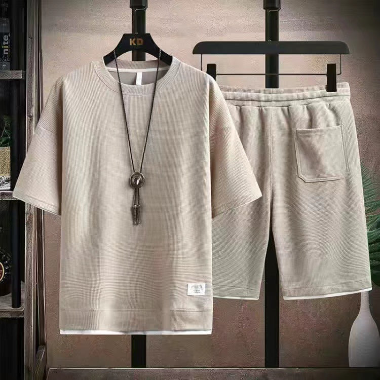 Herren 2-teiliges Set aus Waffelstoff: Kurzarm-T-Shirt & Shorts