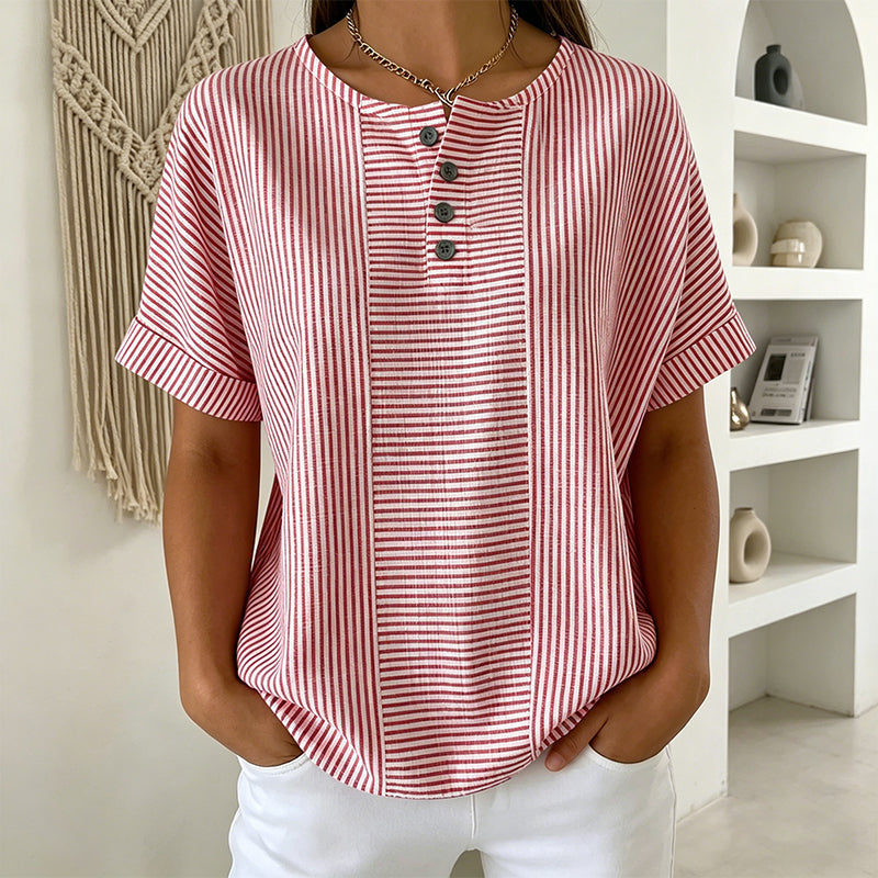 đ⨠50% RABATT! Damen gestreiftes Henley-Shirt â BĂźgelfrei, bequem & hautfreundlich â Lässiger Chic fĂźr Freizeit, BĂźro & Urlaub đż