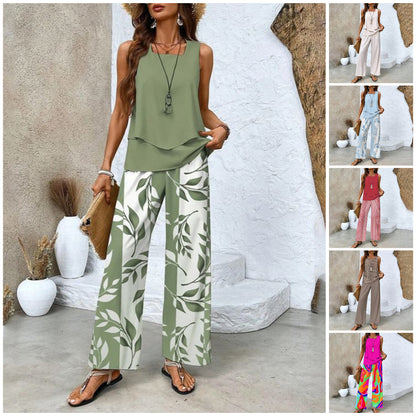 🌺Trendiges 2-teiliges Damen-Outfit mit Print, ärmelloses Oberteil und Hose