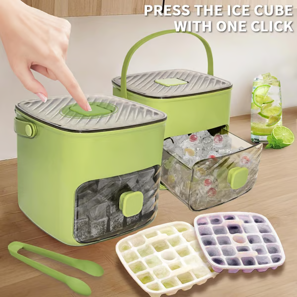 🔥Sommer-Sonderangebot 50 % Rabatt🧊Tragbarer Eisbereiter mit Deckel und Aufbewahrungsbox (48 Eiswürfel).