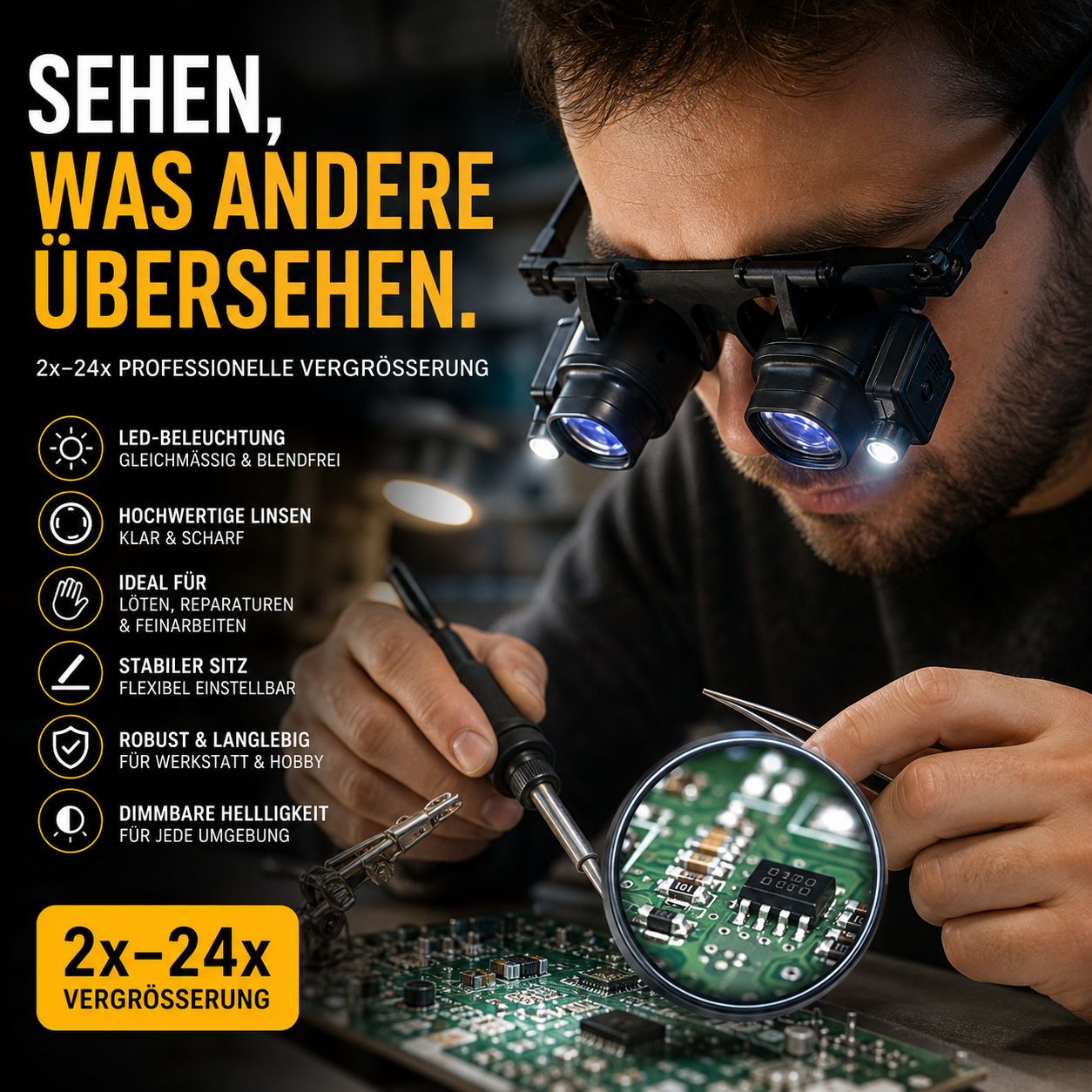 📢📢50% RABATT !!⏰🔍 LED-Präzisionslupe für Elektronik & Handwerk