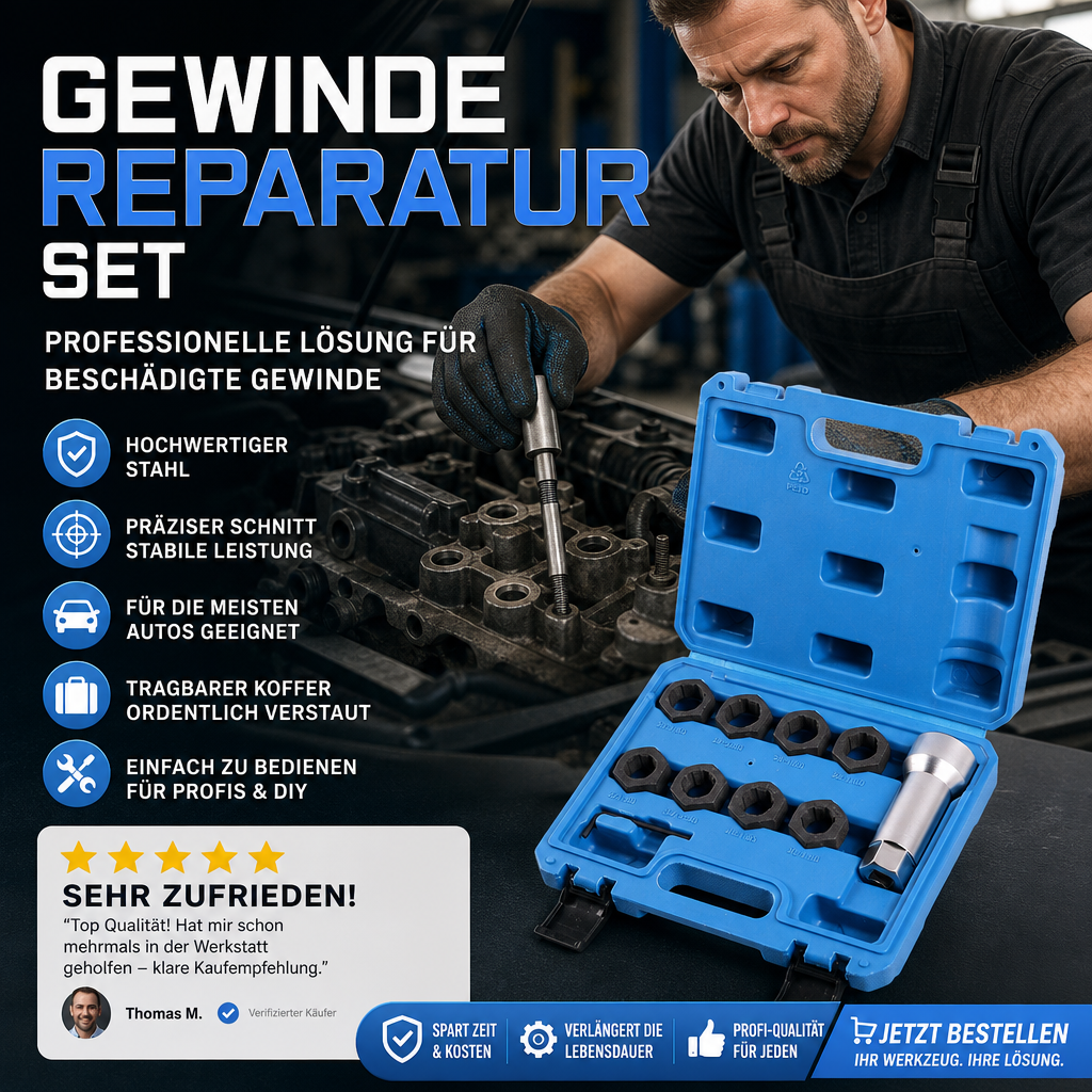 🚗🔩 10‑teiliges Kfz Gewindereparatur‑Set 🛠️ Werkzeugset zur Reparatur von beschädigten Schraubgewinden für Auto‑Reparaturarbeiten