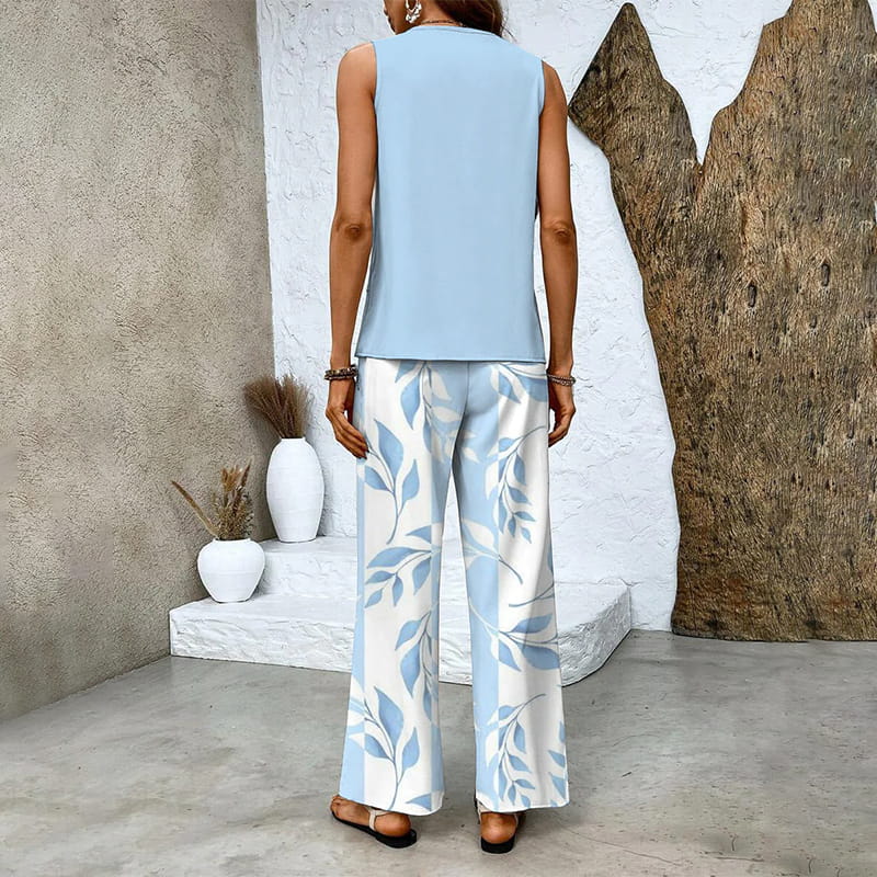 🌺Trendiges 2-teiliges Damen-Outfit mit Print, ärmelloses Oberteil und Hose