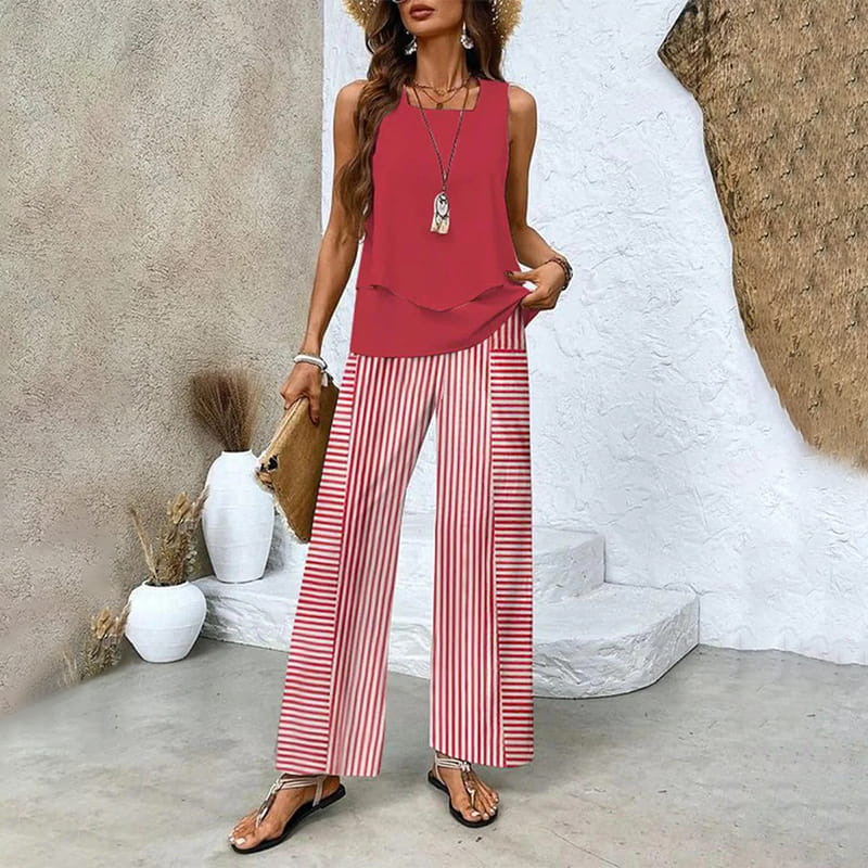 🌺Trendiges 2-teiliges Damen-Outfit mit Print, ärmelloses Oberteil und Hose