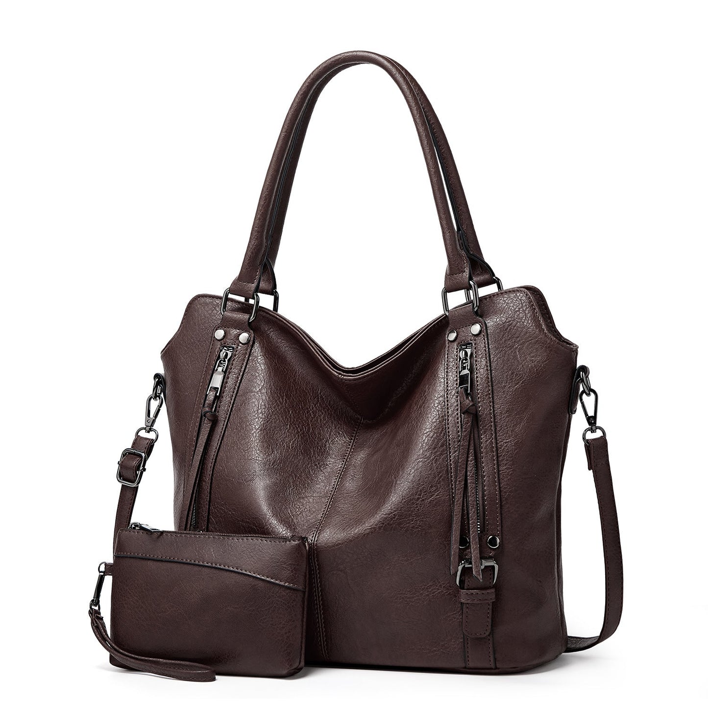 Kunstleder-Shopper, modische Damen-Schultertasche mit Reißverschluss, trendiges Geldbörsen-Set