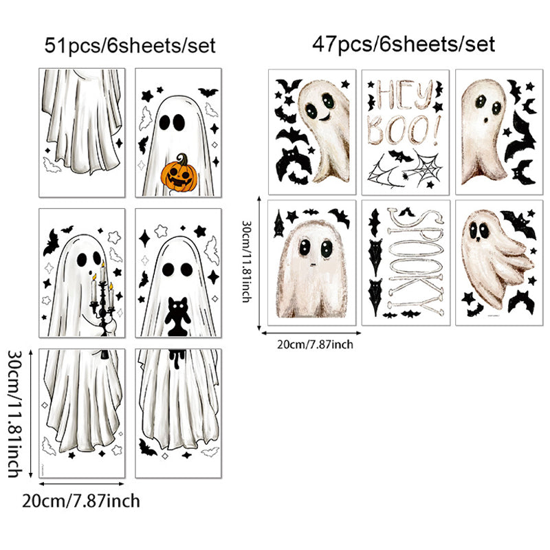 Stickers Électrostatiques d'Halloween pour Vitres – Fantômes Double Face Réutilisables