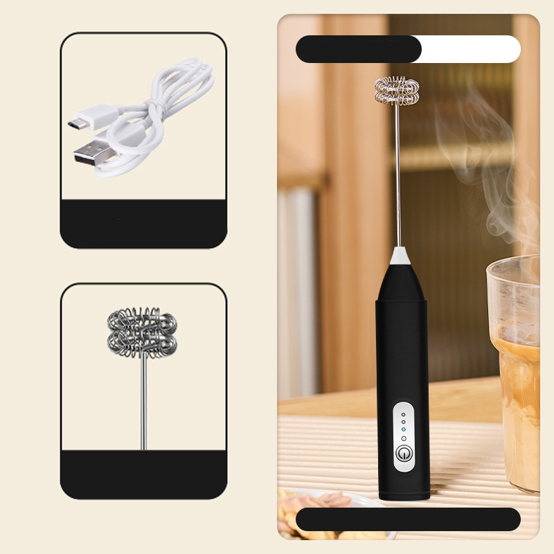 🥛⚡ACHETEZ 2, OBTENEZ 1 GRATUIT☕Mousseur Électrique pour Boissons – 3 Vitesses, USB & 400 mAh (Vert/Blanc/Noir, 22.5 cm)
