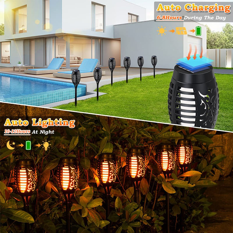 💫96 LED Solar-Gartenlampe – Feuerfackel-Design mit Bewegungssensor für Garten & Terrasse 🌞🏡