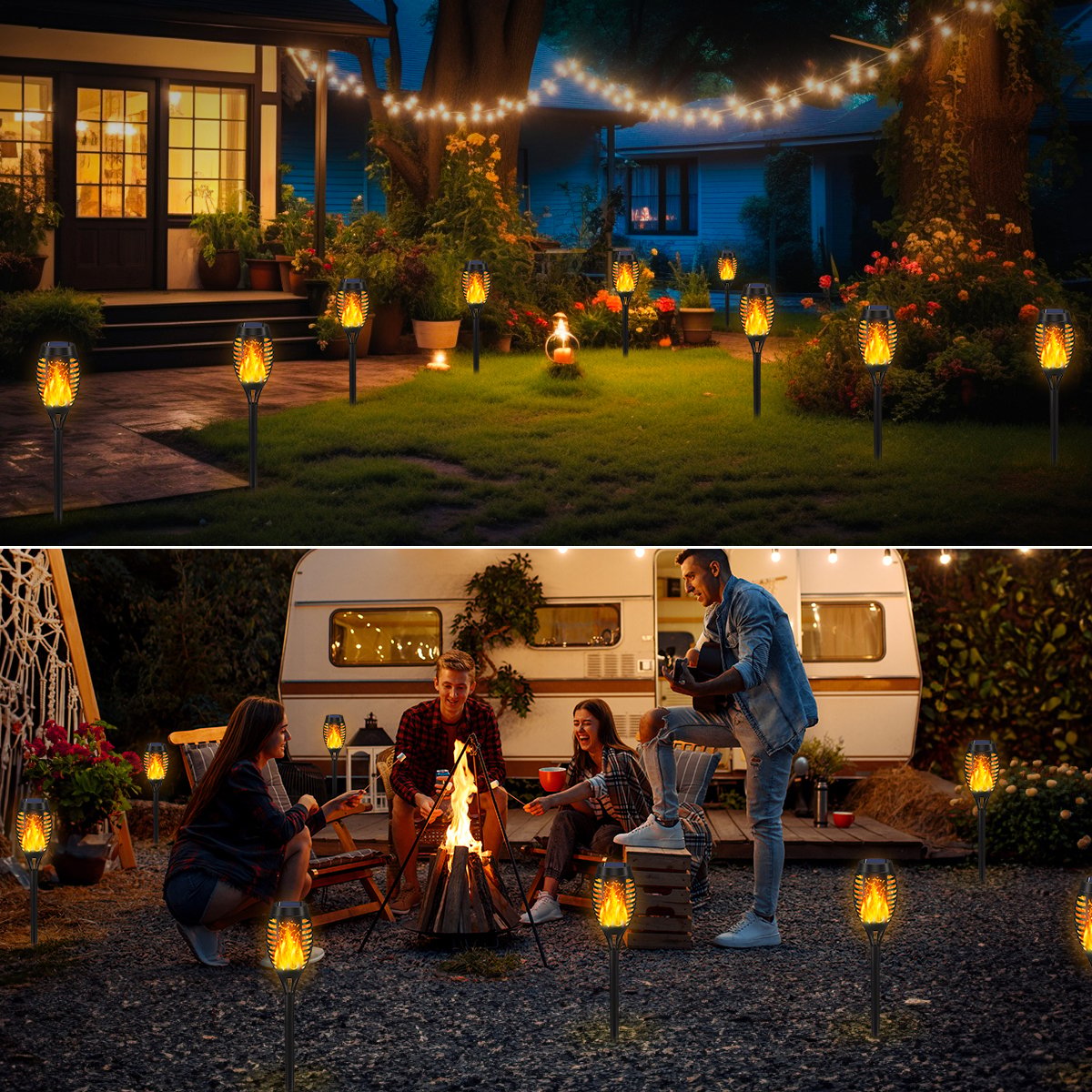 💫96 LED Solar-Gartenlampe – Feuerfackel-Design mit Bewegungssensor für Garten & Terrasse 🌞🏡
