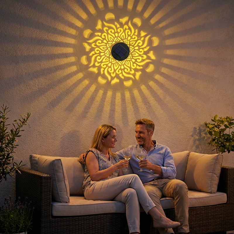 🎉1 kaufen, 1 gratis dazu🌞💡Solar-Mandala-Wandleuchte für den Außenbereich, Garten, Zaun, Projektorlampe, Terrasse, Stimmungsdekoration