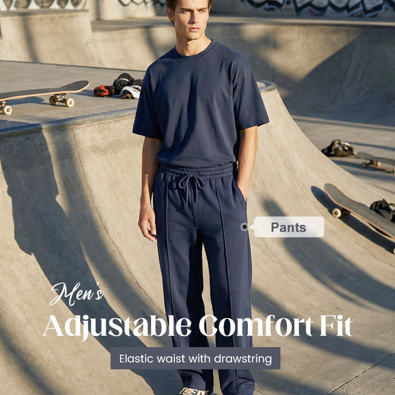 Herrenhose mit elastischem Bund und Kordelzug, gerader Schnitt