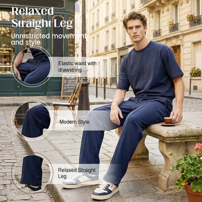 Herrenhose mit elastischem Bund und Kordelzug, gerader Schnitt