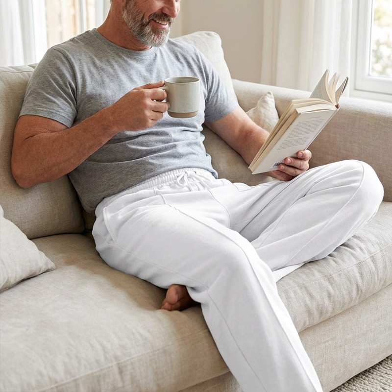 Herrenhose mit elastischem Bund und Kordelzug, gerader Schnitt