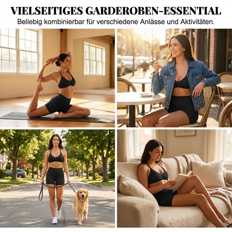 🌞Frühlingserwachen: 50% Rabatt!💜Damen Nahtloses Yoga Set – Neckholder-Top & Hoher Bund Shorts, Formgebend & Hohe Elastizität für Fitness & Yog