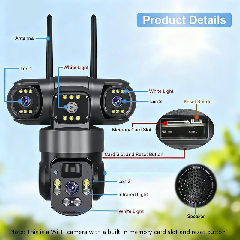 6K 9MP WLAN Überwachungskamera für den Außenbereich | 10-facher Zoom, 3 Objektive, 360° PTZ | IP66 Wasserdicht, Farb-Nachtsicht, 2-Wege-Audio, Bewegungsverfolgung