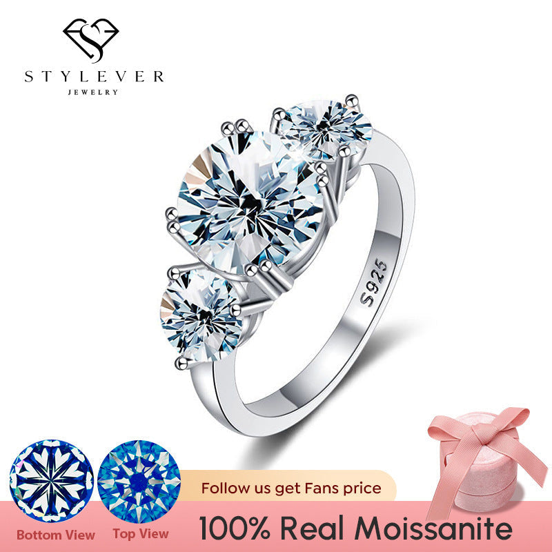 💍 Damenring mit Moissanit & Drei-Steine-Design – Elegant und Zeitlos
