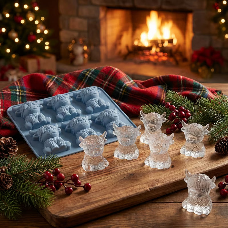 🐮 Mini-Eiswürfel- und Dessertform „Highland Cow“ mit 6 Vertiefungen 🧊🍪 Niedliche 3D-Eiswürfel für Getränke, Partys und Geschenke💕