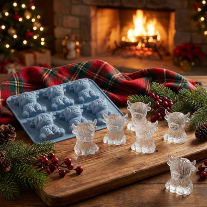 🐮 Mini-Eiswürfel- und Dessertform „Highland Cow“ mit 6 Vertiefungen 🧊🍪 Niedliche 3D-Eiswürfel für Getränke, Partys und Geschenke💕