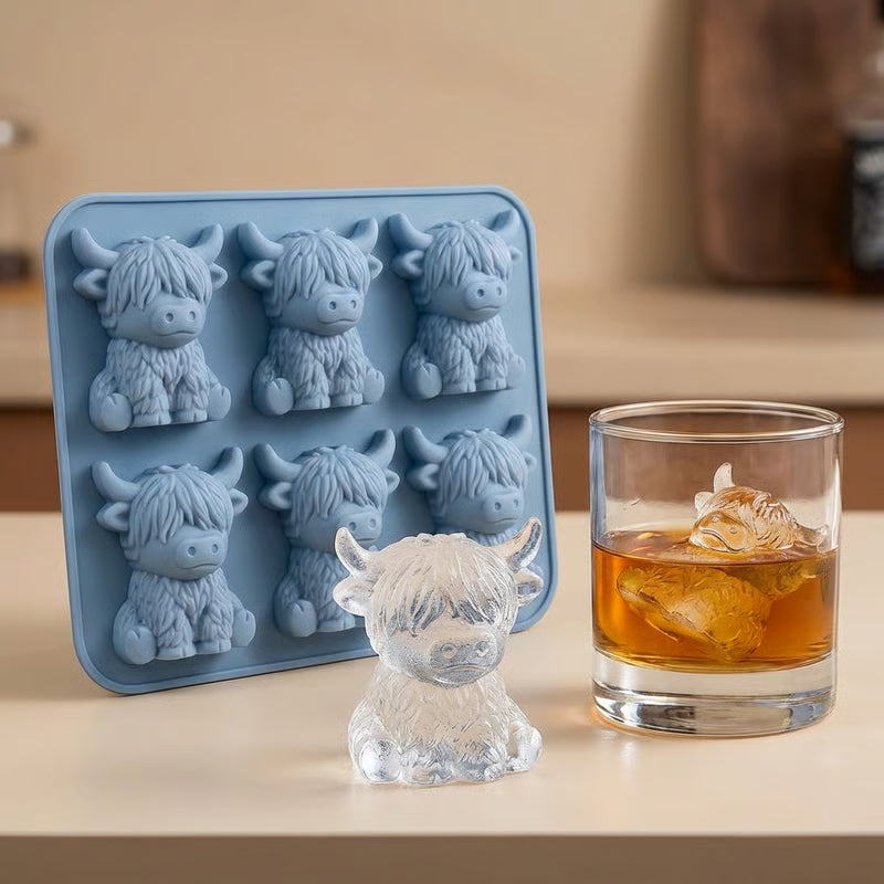 🐮 Mini-Eiswürfel- und Dessertform „Highland Cow“ mit 6 Vertiefungen 🧊🍪 Niedliche 3D-Eiswürfel für Getränke, Partys und Geschenke💕