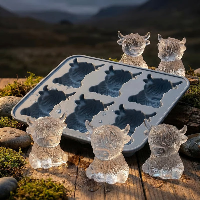 🐮 Mini-Eiswürfel- und Dessertform „Highland Cow“ mit 6 Vertiefungen 🧊🍪 Niedliche 3D-Eiswürfel für Getränke, Partys und Geschenke💕