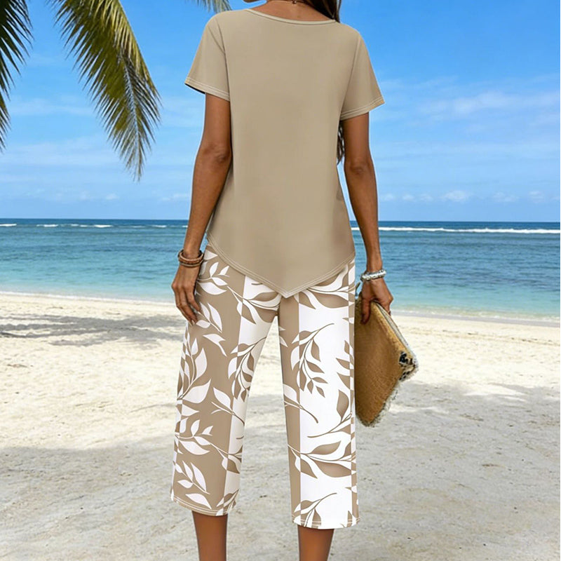 Damen 2-teiliges Set aus asymmetrischer Bluse und Caprihose