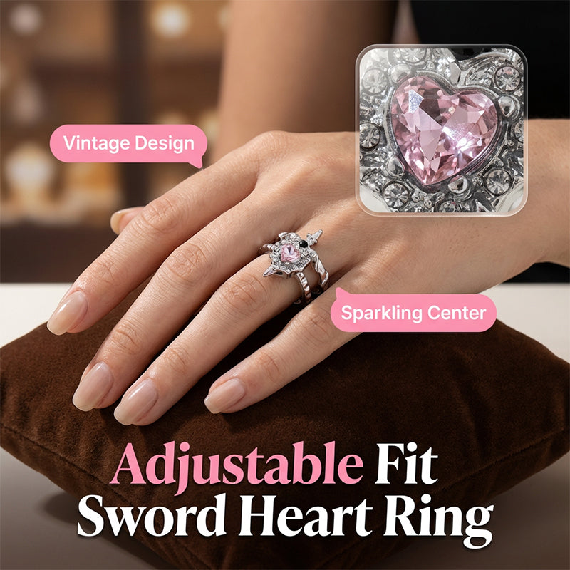 📢📢40 % RABATT !! ⏰Vintage Adjustable Sword Piercing Heart Ring Set