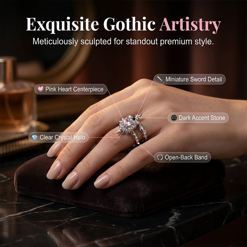 📢📢40 % RABATT !! ⏰Vintage Adjustable Sword Piercing Heart Ring Set