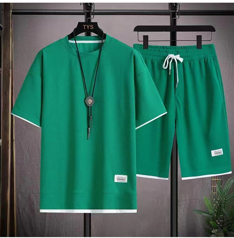 Herren 2-teiliges Set aus Waffelstoff: Kurzarm-T-Shirt & Shorts