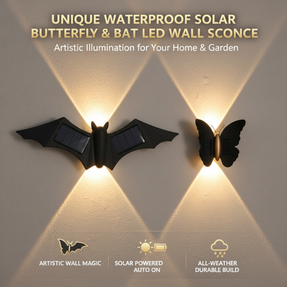 Einzigartige, wasserdichte LED-Wandleuchte in Form eines Schmetterlings und einer Fledermaus mit Solarantrieb