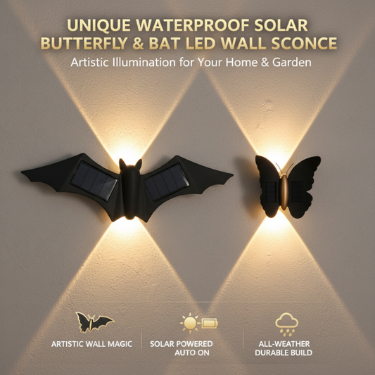 Einzigartige, wasserdichte LED-Wandleuchte in Form eines Schmetterlings und einer Fledermaus mit Solarantrieb