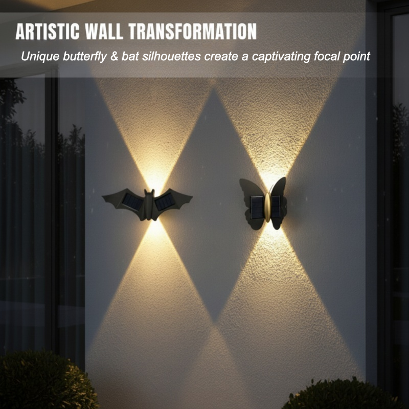 Einzigartige, wasserdichte LED-Wandleuchte in Form eines Schmetterlings und einer Fledermaus mit Solarantrieb