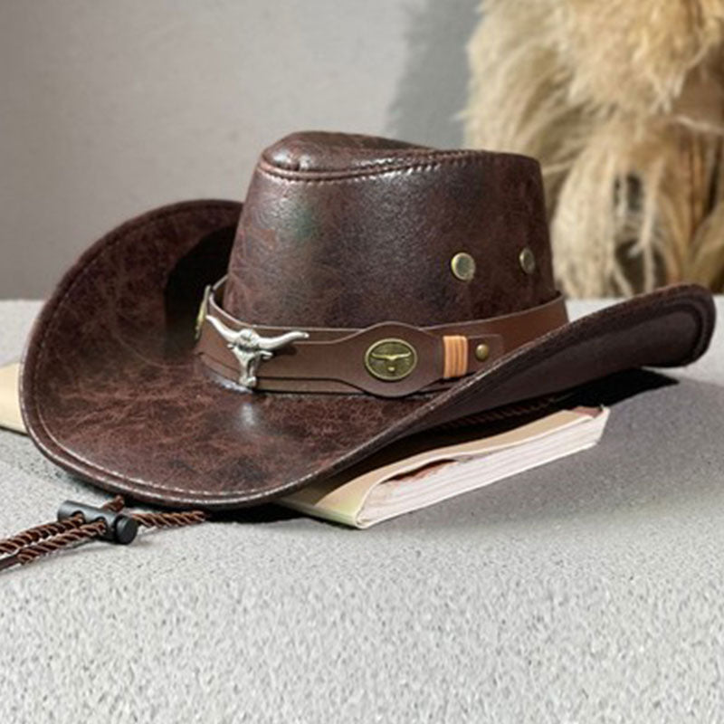 Vintage-Cowboyhut mit breiter Krempe und Riemen