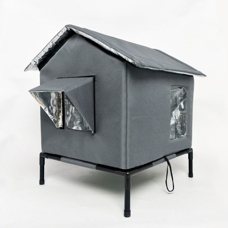 🐈 50% DE RÉDUCTION ! 🌧️ Maison pour Chat Extérieure Surélevée Toutes Saisons – Oxford + Aluminium Thermique – Imperméable & Isolée – Pliable pour Confort Douillet ✨