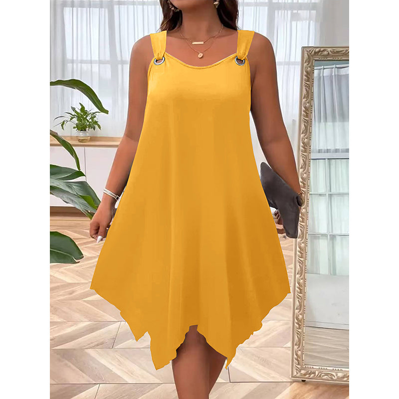Ärmelloses Damenkleid mit asymmetrischem Saum