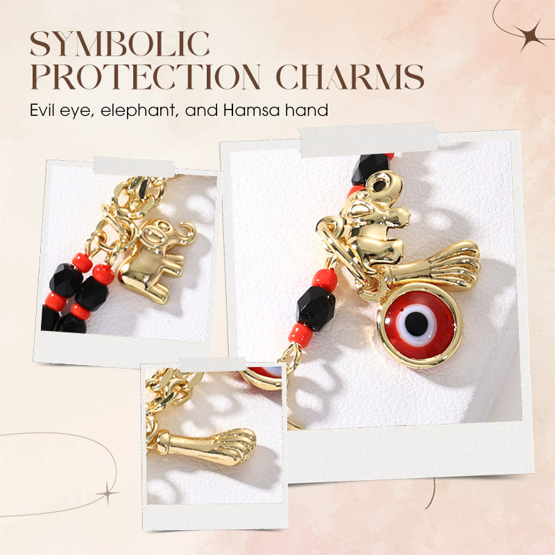 🧿 50% RABATT! 💕 Armband im Bohème-Stil mit Anhängern – Böser Blick & Elefant – Schützend, boho-chic & perfekt als Geschenk ✨