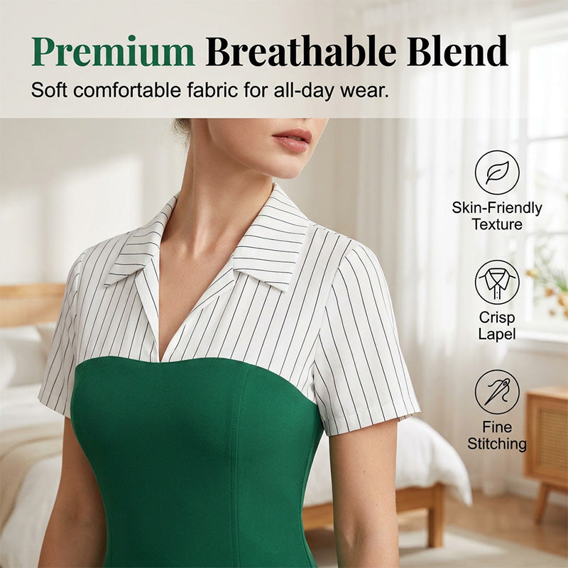 Zweiteiliges Set aus elegantem T-Shirt mit gestreiftem Reverskragen und Palazzo-Hose