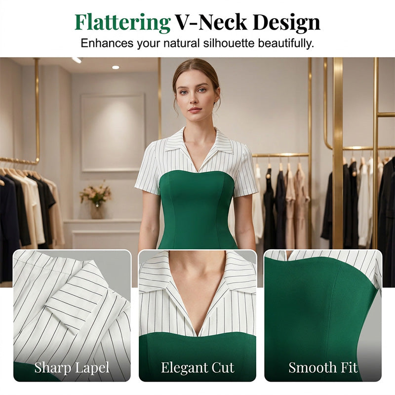 Zweiteiliges Set aus elegantem T-Shirt mit gestreiftem Reverskragen und Palazzo-Hose