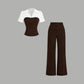 👔 LIMITED-TIME 50% RABATT! ✨ 2-teiliges Set – Gestreiftes Revers, Weite Hose, V-Ausschnitt, Elegant 🍂