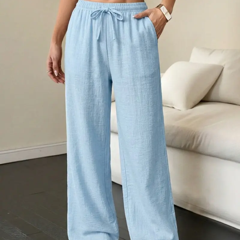 Damen weite Hose mit Knittereffekt – einfarbig, luftig & bequem