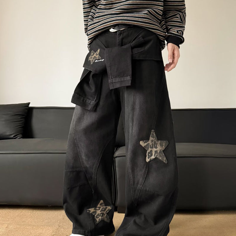 Baggy-Jeans mit Stern-Applikation