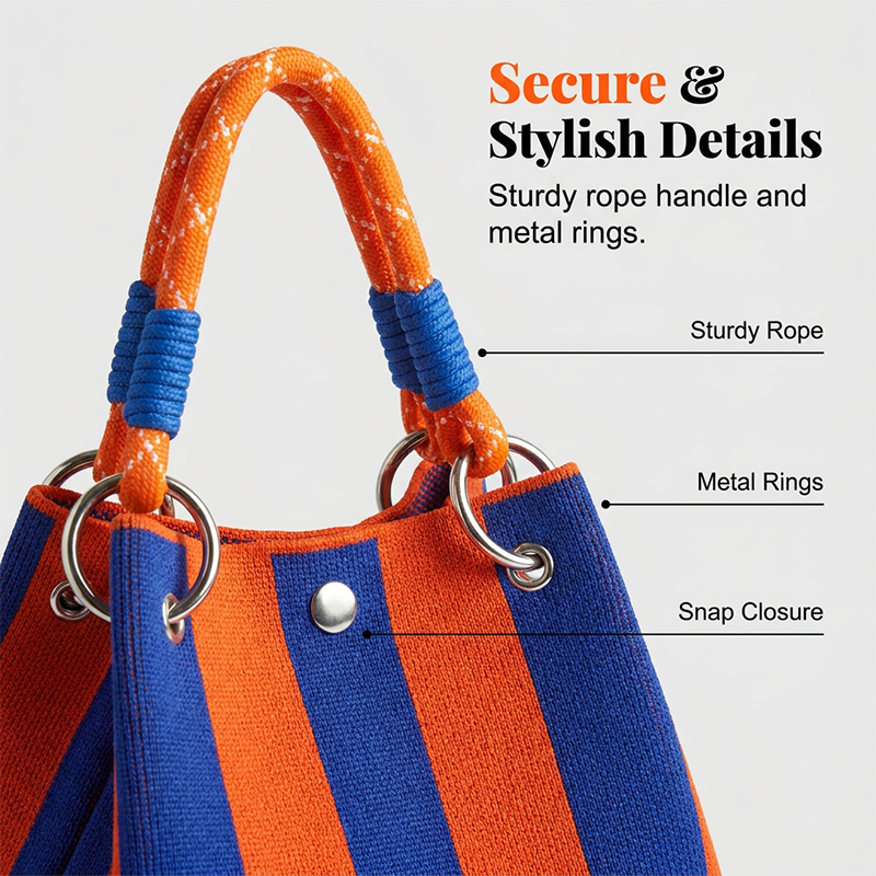 Gestreifte Strick-Bucket-Tasche – leicht, flexibel & vielseitig – ideal für den Alltag, Strand & Shopping