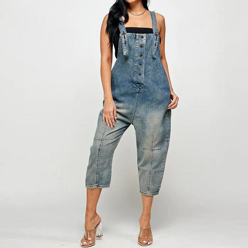 👖 50% RABATT! 🔘 Damen Jeans-Latzhose mit Knopfleiste vorne – schmal zulaufend – Figurumschmeichelnd, lässig & perfekt für einen trendigen Streetwear-Look ✨