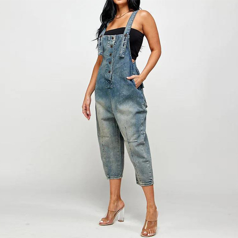 👖 50% RABATT! 🔘 Damen Jeans-Latzhose mit Knopfleiste vorne – schmal zulaufend – Figurumschmeichelnd, lässig & perfekt für einen trendigen Streetwear-Look ✨