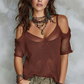 👗Damen Stricktop für den Sommer mit Cold-Shoulder-Design