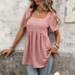 👕 NUR FÜR BEGRENZTE ZEIT: 50 % RABATT! ✨ Babydoll-Top mit quadratischem Ausschnitt – Lochstickerei, Tunika-Länge 🍀
