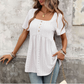 👕 NUR FÜR BEGRENZTE ZEIT: 50 % RABATT! ✨ Babydoll-Top mit quadratischem Ausschnitt – Lochstickerei, Tunika-Länge 🍀