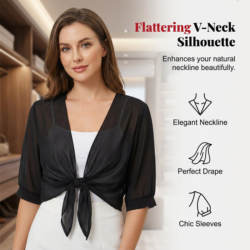 Elegantes, kurzes Chiffon-Top für Damen mit Bindeband vorne