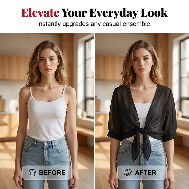 Elegantes, kurzes Chiffon-Top für Damen mit Bindeband vorne
